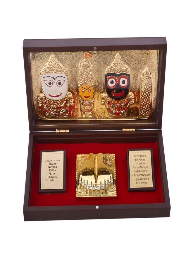 Piepot Gold Plated Lord Shri Jagannath Charan Paduka Size 8X4.5X1.5 Inches With Acrylic Box Pack Of 1 Color Brown Devotional Prayer Box, Footprint - Image 1